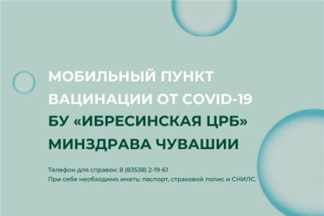 Недельный график работы мобильного пункта вакцинации от COVID-19 БУ «Ибресинская ЦРБ» минздрава Чувашии 